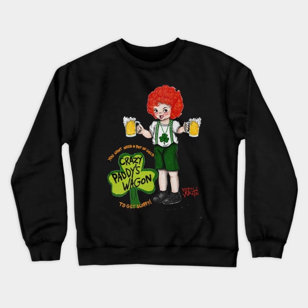 Crazy Paddy Kewpie Crewneck Sweatshirt by Art Vandalism Ink